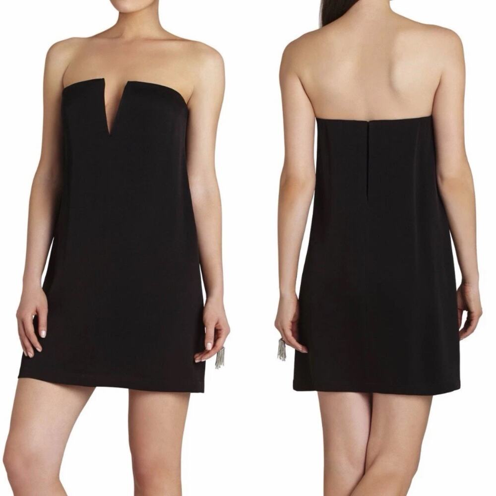 BCBGMAXAZRIA Nahara Black Strapless Cocktail Mini Dress Sz 0 LBD Plunge Neck